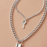 Lock-Key Double Chain Necklace - Hesper