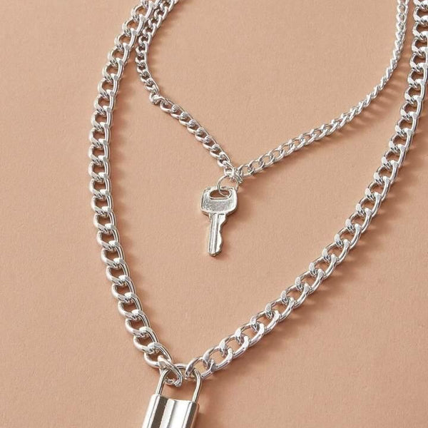 Lock-Key Double Chain Necklace - Hesper