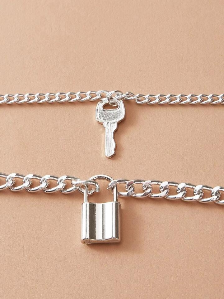 Lock-Key Double Chain Necklace - Hesper