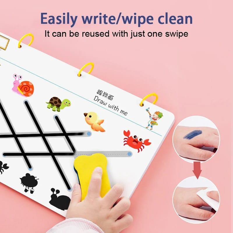 64 Pages Stroke Line Dot to Dot Reusable Tracing Workbook for Kids | Educational Learning Puzzle for Children