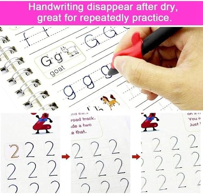 Sank Magic Reusable Handwriting Practice Workbook for Kids | Writing Practice Copybook for Children | Four Books & A Pen