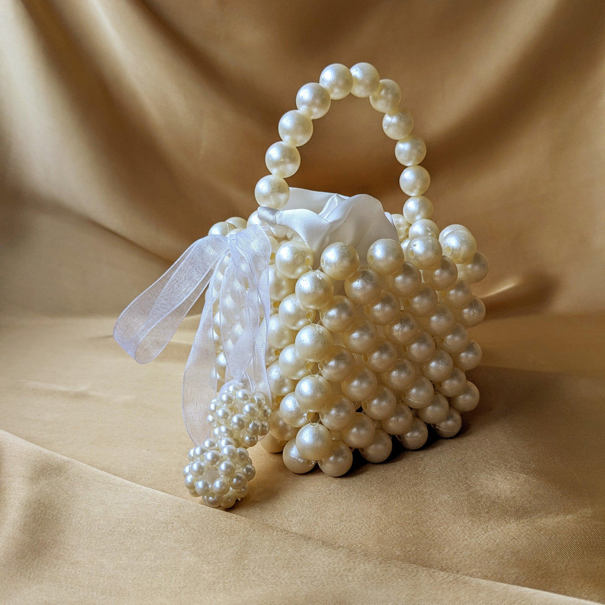 Mini Square Bucket Pearl Beaded Handbag | Beaded Purse