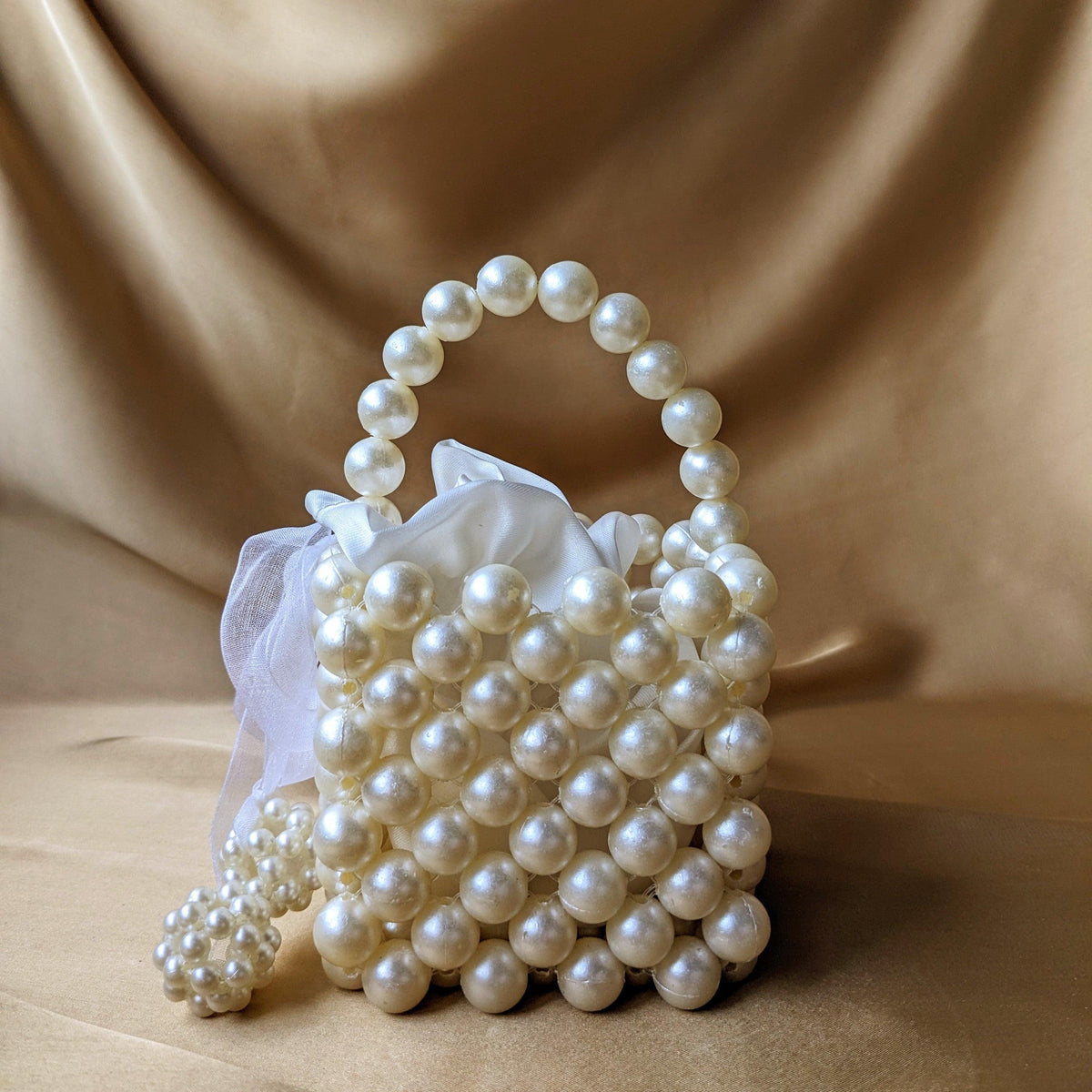 Mini Square Bucket Pearl Beaded Handbag | Beaded Purse