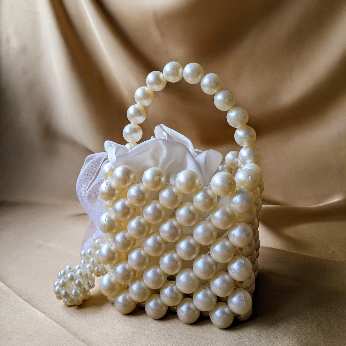 Mini Square Bucket Pearl Beaded Handbag | Beaded Purse
