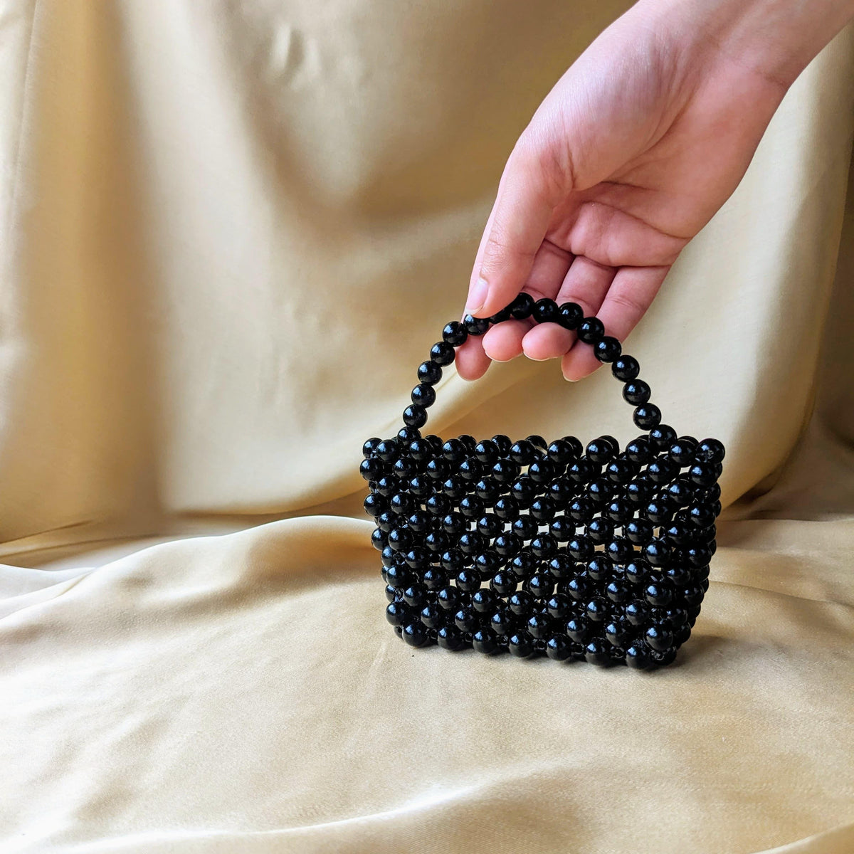 Mini Black Beaded Handbag | Beaded Purse