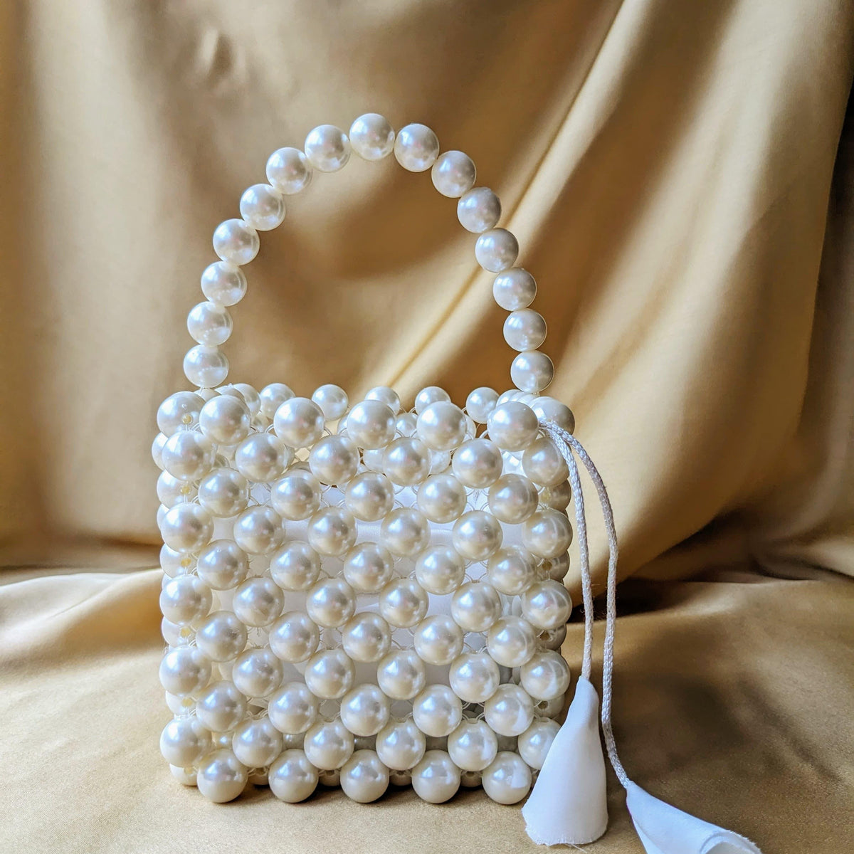 Square Bucket Pearl Beaded Handbag | Beaded Purse