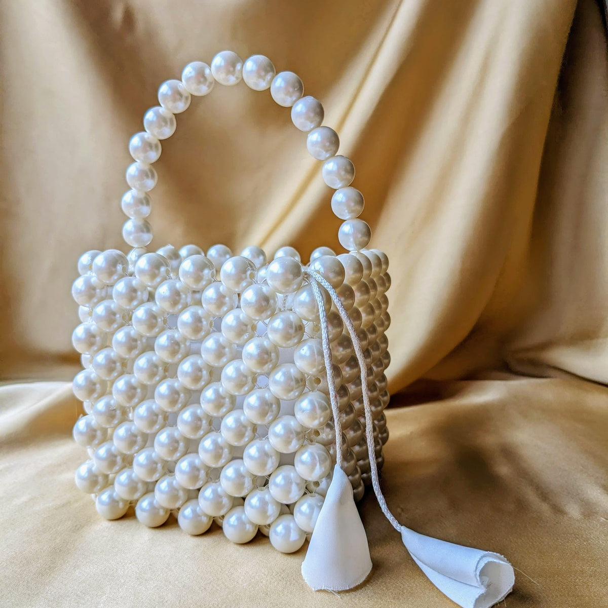 Square Bucket Pearl Beaded Handbag | Beaded Purse