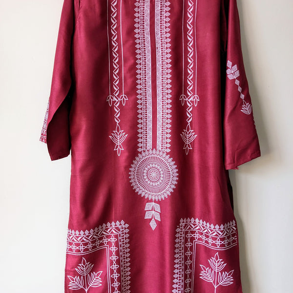 Red Block-Printed Two-Piece Dress