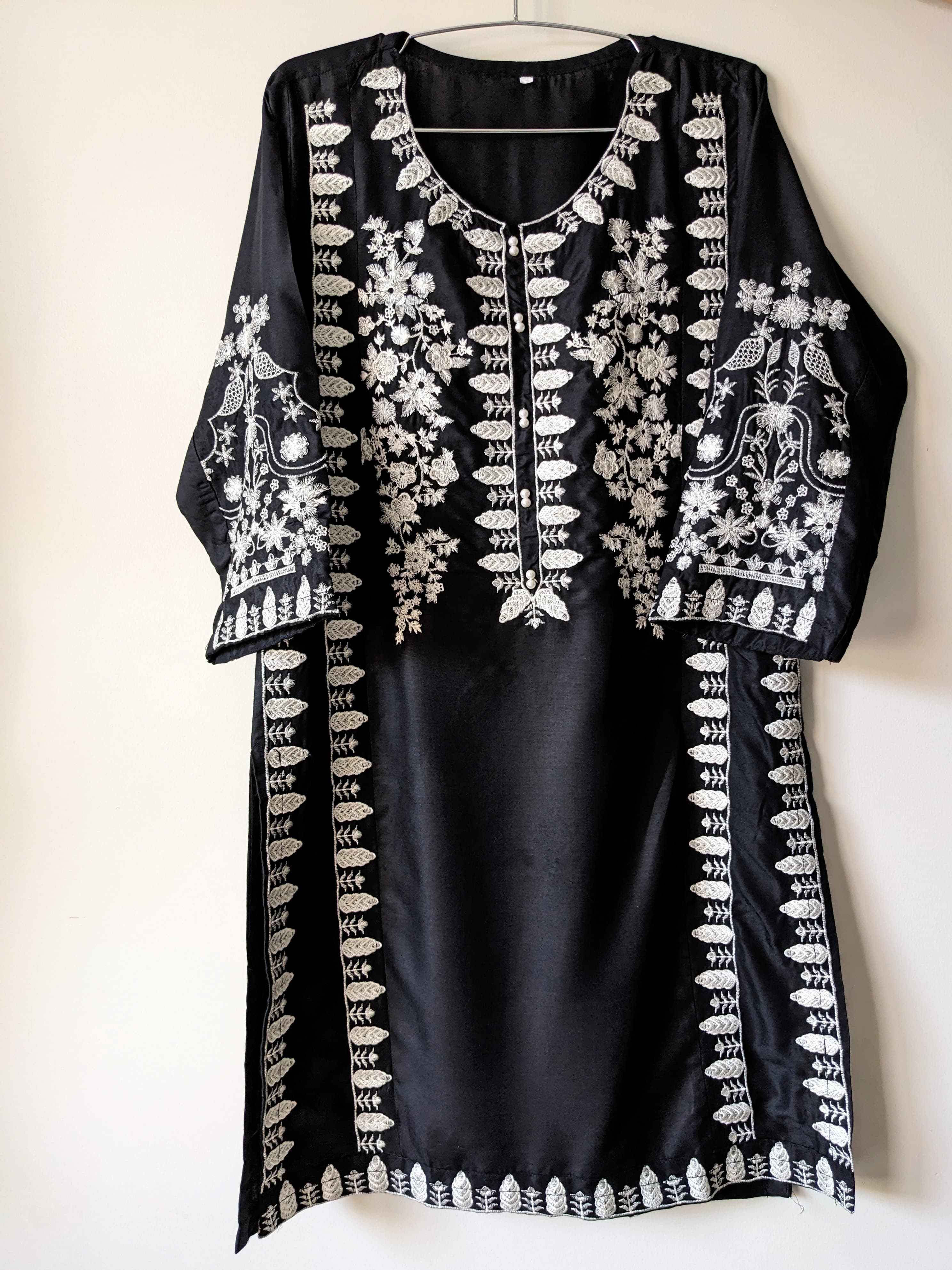 Black embroidered dress on sale