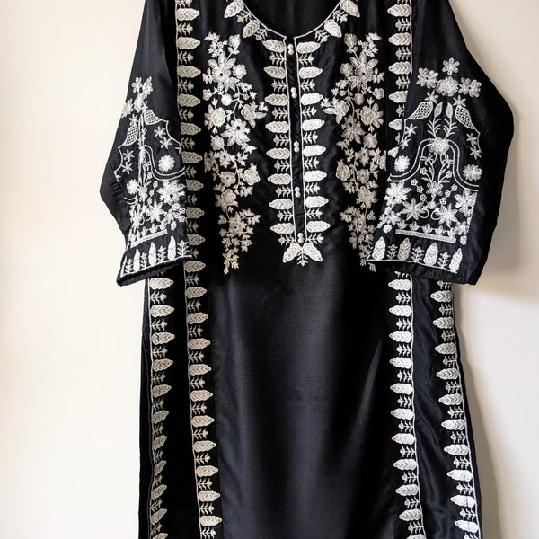 Black Embroidered Two-Piece Dress