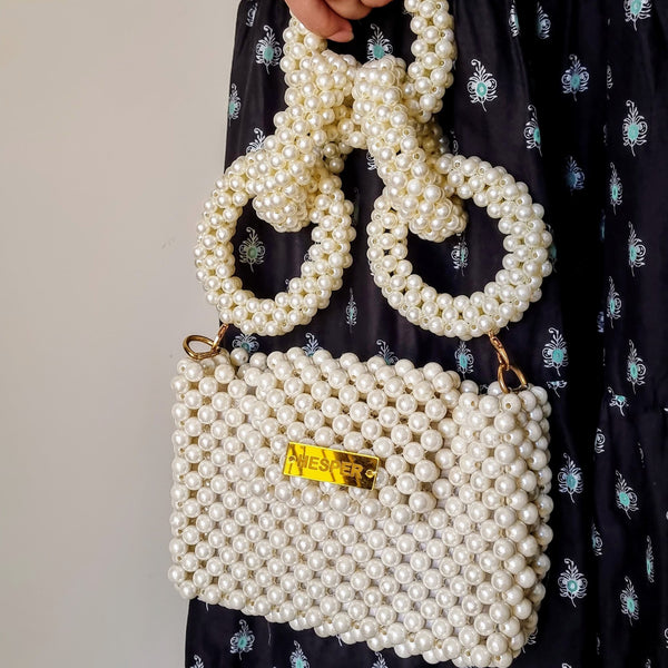 Pearl Ring Handle Beaded Handbag | Beaded Purse