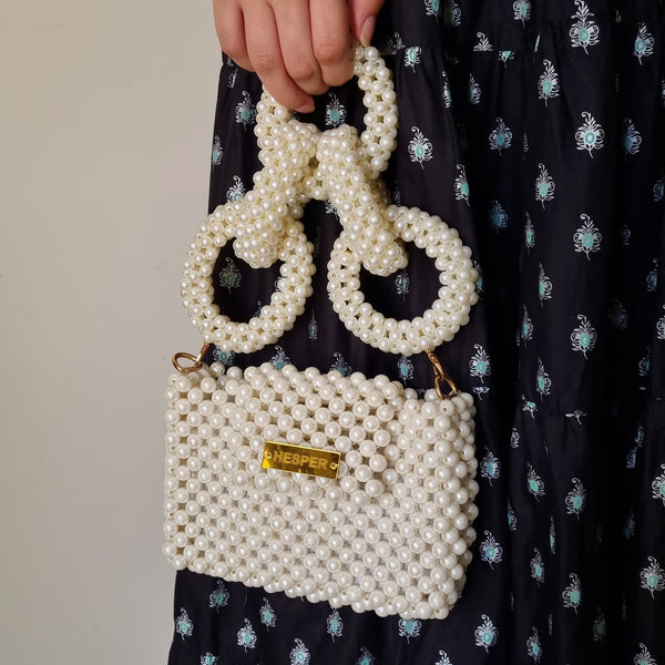 Pearl Ring Handle Beaded Handbag | Beaded Purse