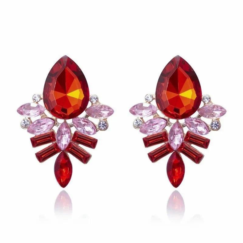 Red Rhinestone Crystal Earrings - Hesper